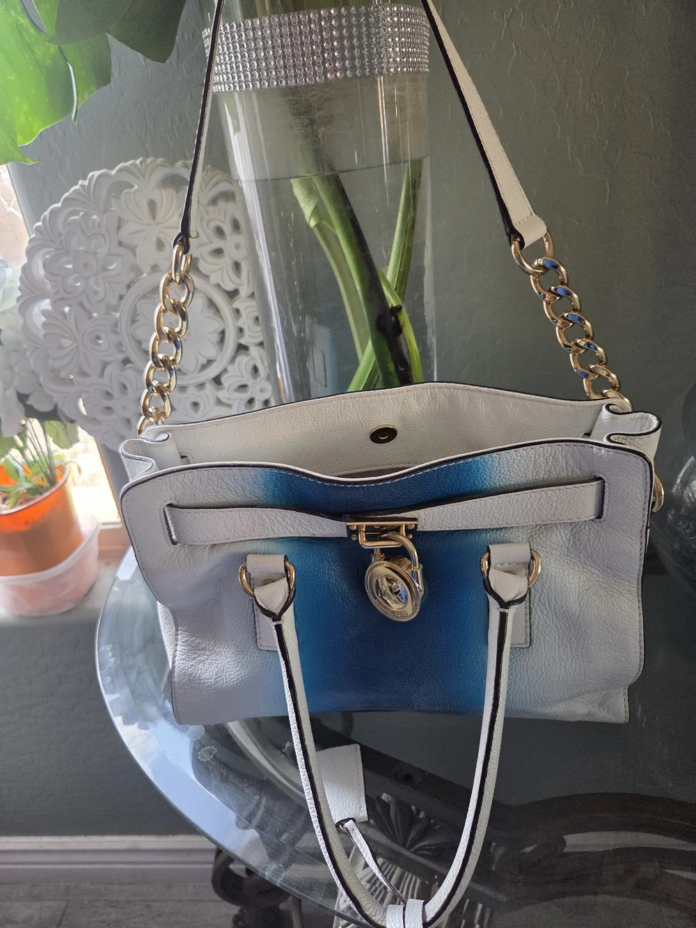 Michael Kors White & Blue Leather Shoulder Bag